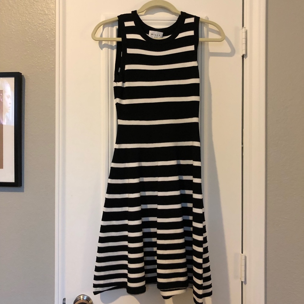 Milly Sleeveless Black and White Striped Dress
